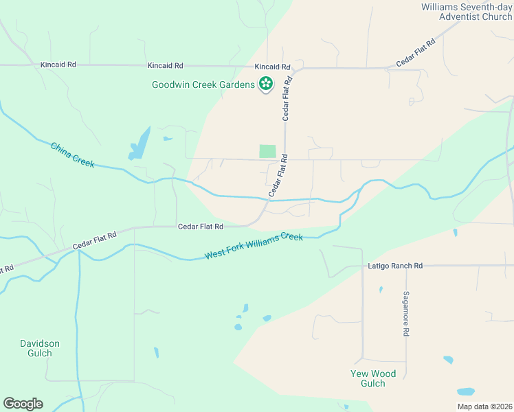 map of restaurants, bars, coffee shops, grocery stores, and more near 1370 Cedar Flat Road in Williams