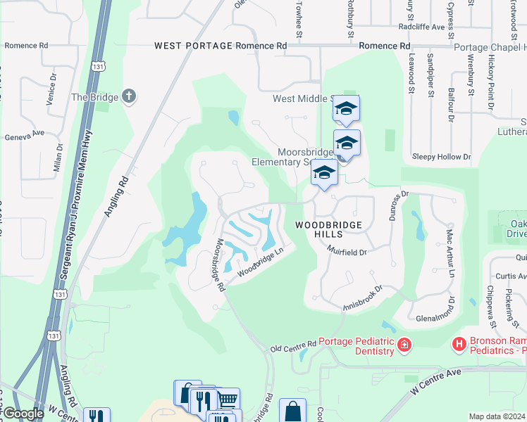 map of restaurants, bars, coffee shops, grocery stores, and more near 3500 Kirkaldy Circle in Portage