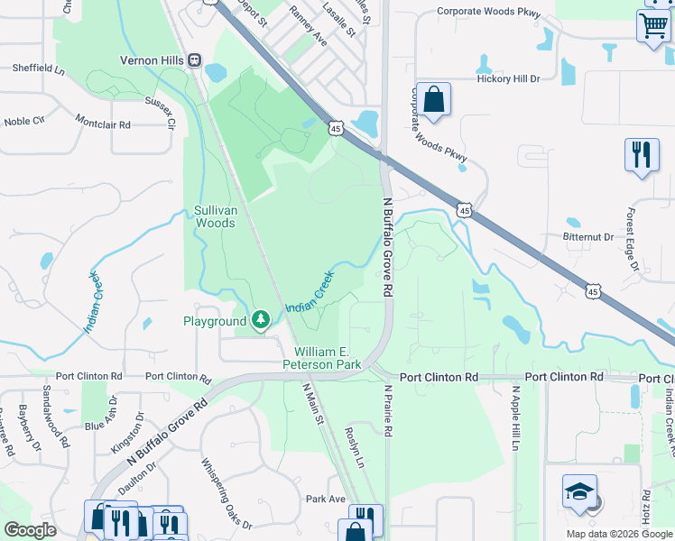 map of restaurants, bars, coffee shops, grocery stores, and more near 23802 North Buffalo Grove Road in Lincolnshire