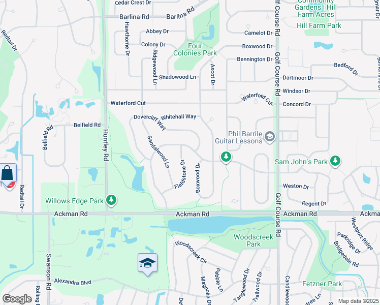 map of restaurants, bars, coffee shops, grocery stores, and more near 1291 Amberwood Drive in Crystal Lake