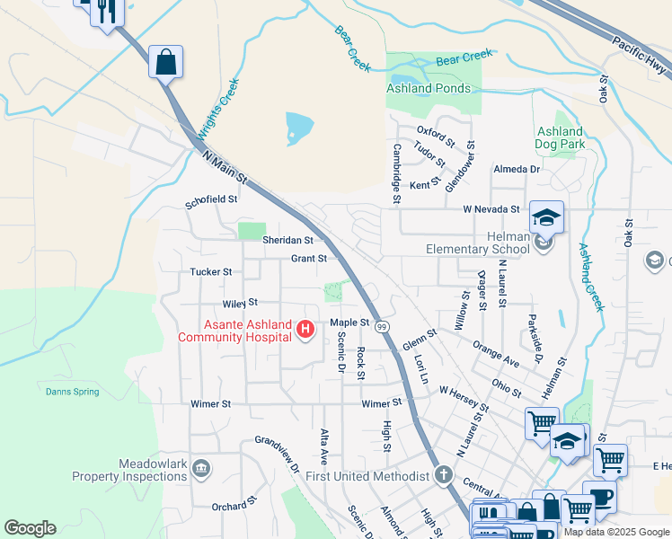 map of restaurants, bars, coffee shops, grocery stores, and more near 735 North Main Street in Ashland