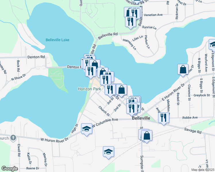 map of restaurants, bars, coffee shops, grocery stores, and more near 386 Main Street in Belleville