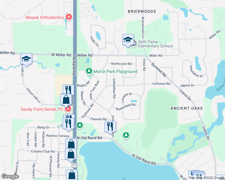 map of restaurants, bars, coffee shops, grocery stores, and more near 51 Golfview Road in Lake Zurich