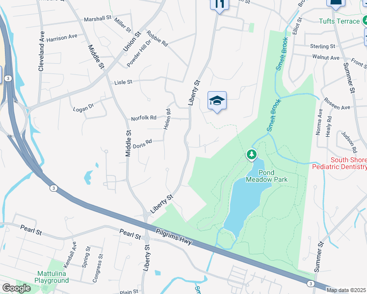 map of restaurants, bars, coffee shops, grocery stores, and more near 365 Liberty Street in Braintree