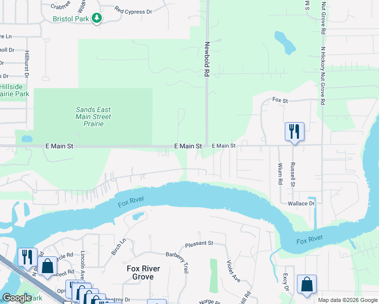 map of restaurants, bars, coffee shops, grocery stores, and more near 618 Main Street Road in Cary