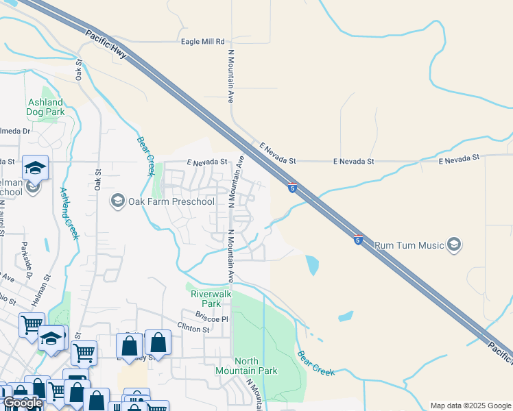 map of restaurants, bars, coffee shops, grocery stores, and more near 984 Golden Aspen Place in Ashland