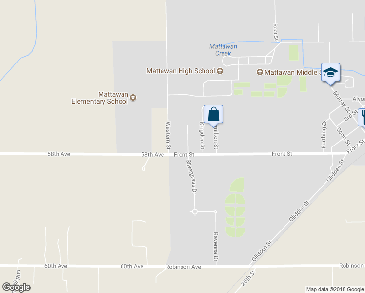map of restaurants, bars, coffee shops, grocery stores, and more near 57860 Rumshire Drive in Mattawan