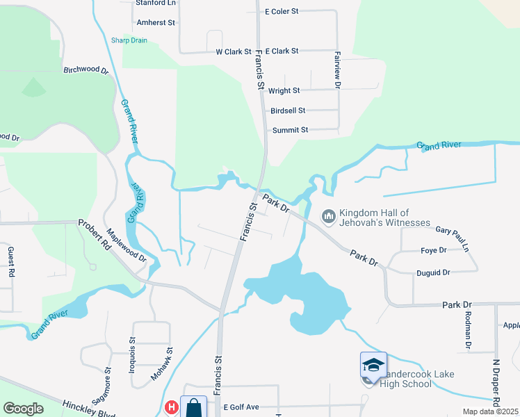 map of restaurants, bars, coffee shops, grocery stores, and more near 3619 Francis Street in Jackson