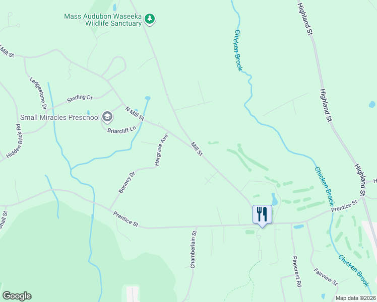 map of restaurants, bars, coffee shops, grocery stores, and more near 42 Mill Street in Holliston