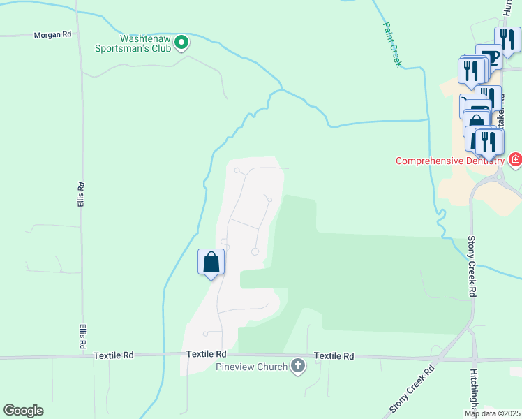 map of restaurants, bars, coffee shops, grocery stores, and more near 5540 North Eagle Court in Ypsilanti