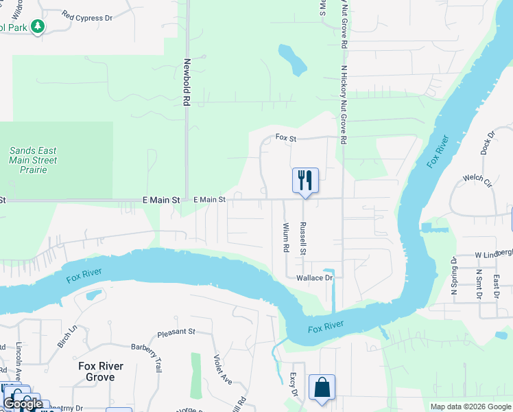 map of restaurants, bars, coffee shops, grocery stores, and more near 315 Main Street Road in Cary