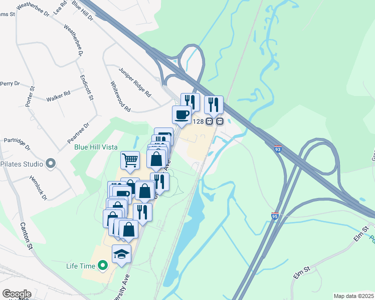 map of restaurants, bars, coffee shops, grocery stores, and more near 140 University Avenue in Westwood