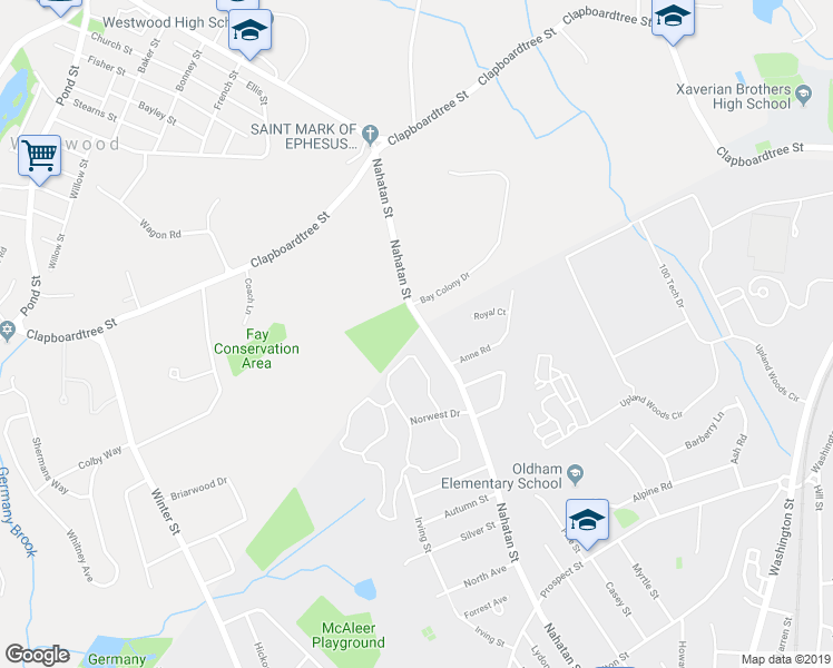 map of restaurants, bars, coffee shops, grocery stores, and more near 636 Nahatan Street in Norwood