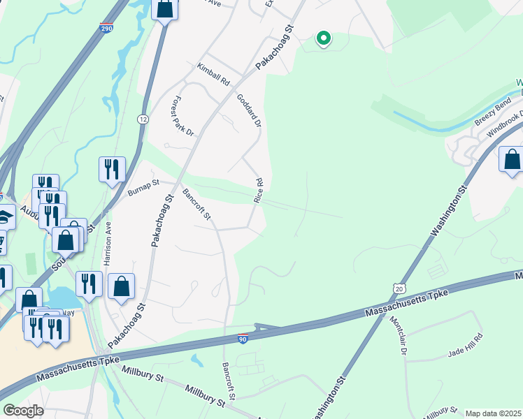 map of restaurants, bars, coffee shops, grocery stores, and more near 6 Rice Road in Auburn
