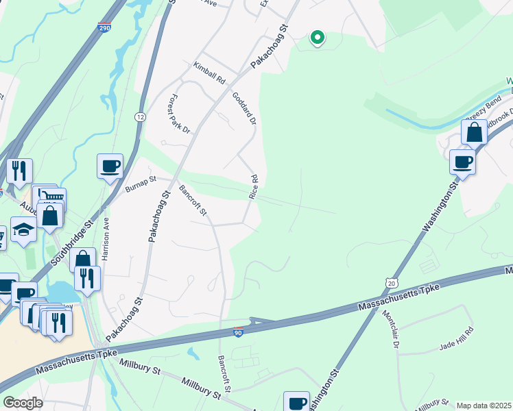 map of restaurants, bars, coffee shops, grocery stores, and more near 6 Rice Road in Auburn