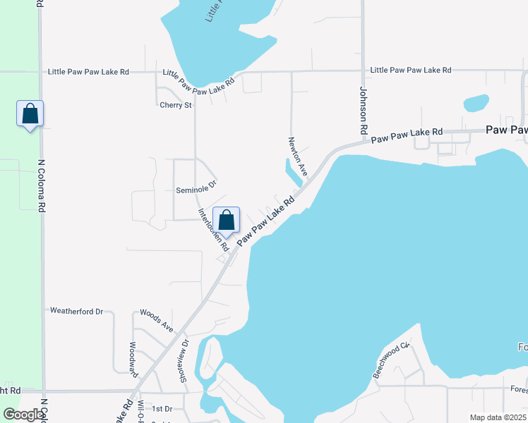 map of restaurants, bars, coffee shops, grocery stores, and more near 5354 Paw Paw Lake Road in Coloma