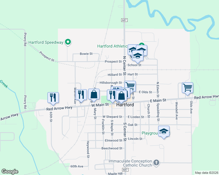 map of restaurants, bars, coffee shops, grocery stores, and more near 108 Maple Street in Hartford