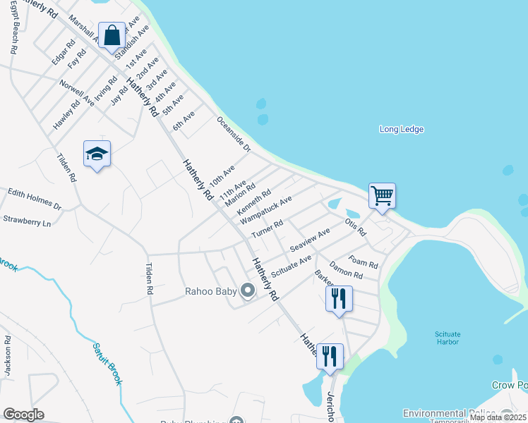 map of restaurants, bars, coffee shops, grocery stores, and more near 22 Wampatuck Ave in Scituate