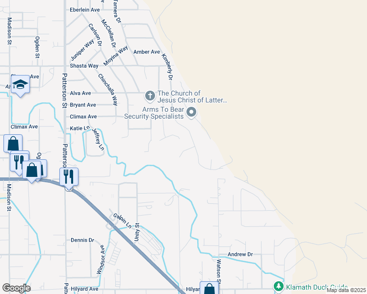 map of restaurants, bars, coffee shops, grocery stores, and more near 6737 Kimberly Court in Klamath Falls