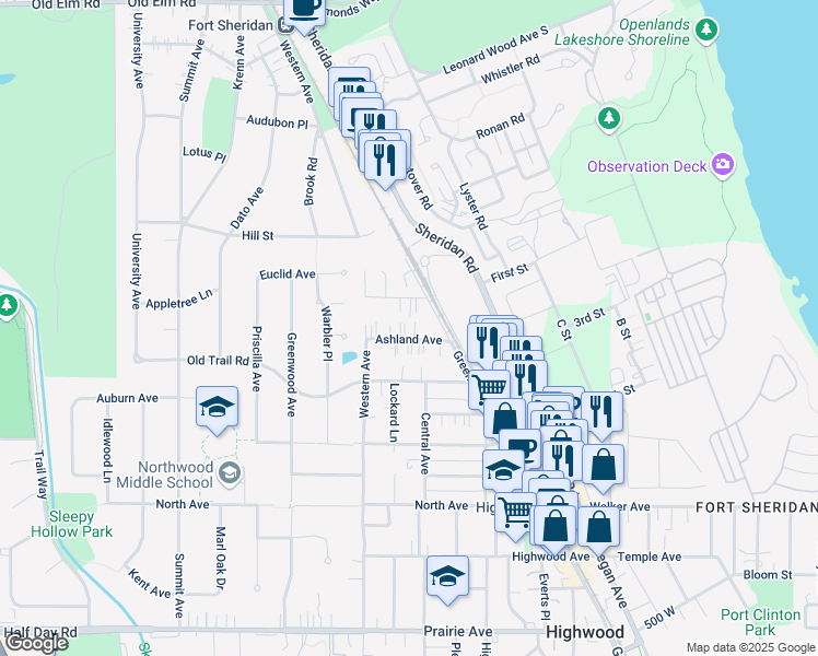 map of restaurants, bars, coffee shops, grocery stores, and more near 312 Ashland Avenue in Highwood