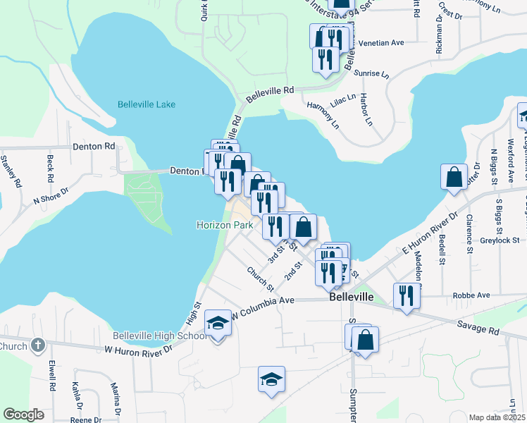 map of restaurants, bars, coffee shops, grocery stores, and more near 386 Main Street in Belleville