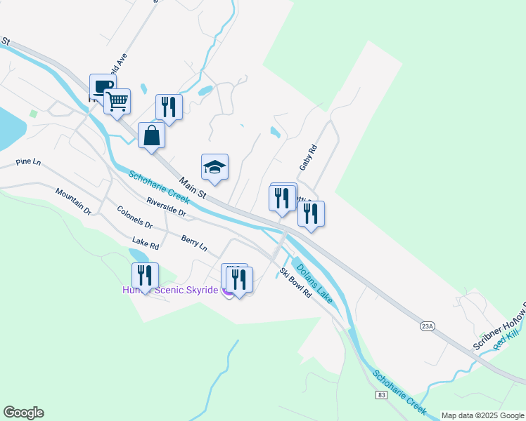 map of restaurants, bars, coffee shops, grocery stores, and more near 7748,7752 Main St in Hunter