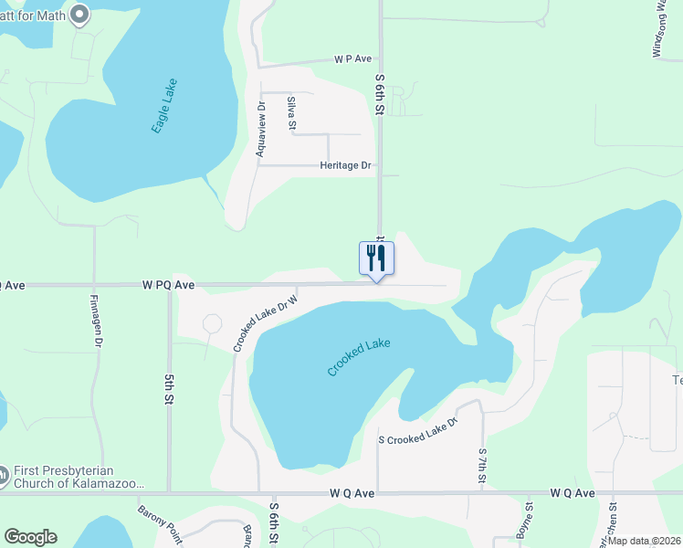 map of restaurants, bars, coffee shops, grocery stores, and more near 8140 West P Q Avenue in Kalamazoo