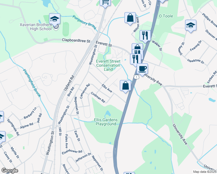 map of restaurants, bars, coffee shops, grocery stores, and more near 7 Maxwell Avenue in Norwood