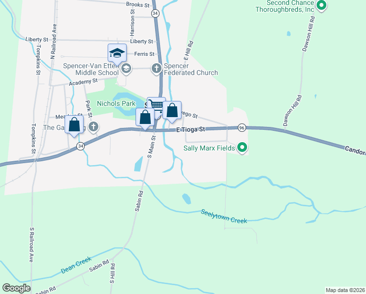map of restaurants, bars, coffee shops, grocery stores, and more near 13 Guiles Rd in Spencer