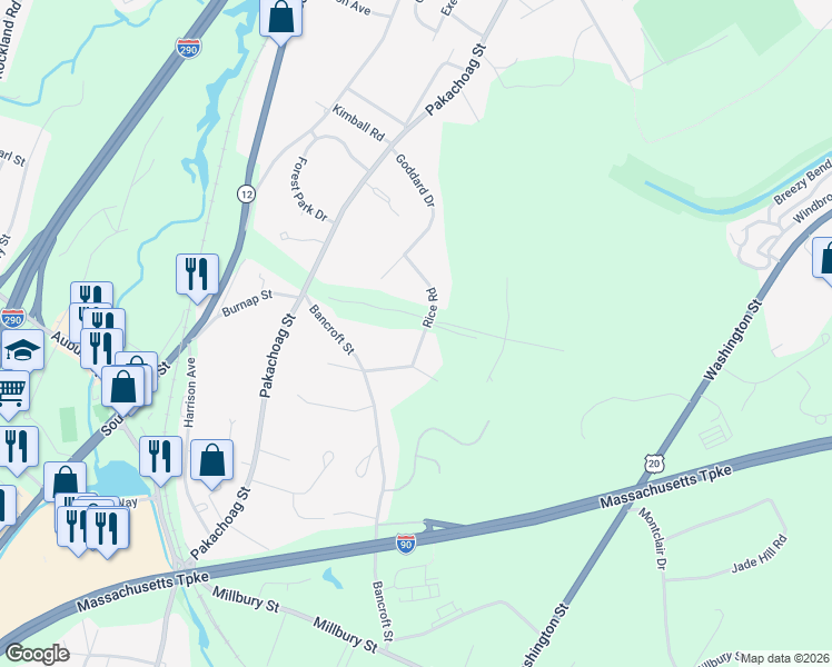 map of restaurants, bars, coffee shops, grocery stores, and more near 6 Rice Road in Auburn
