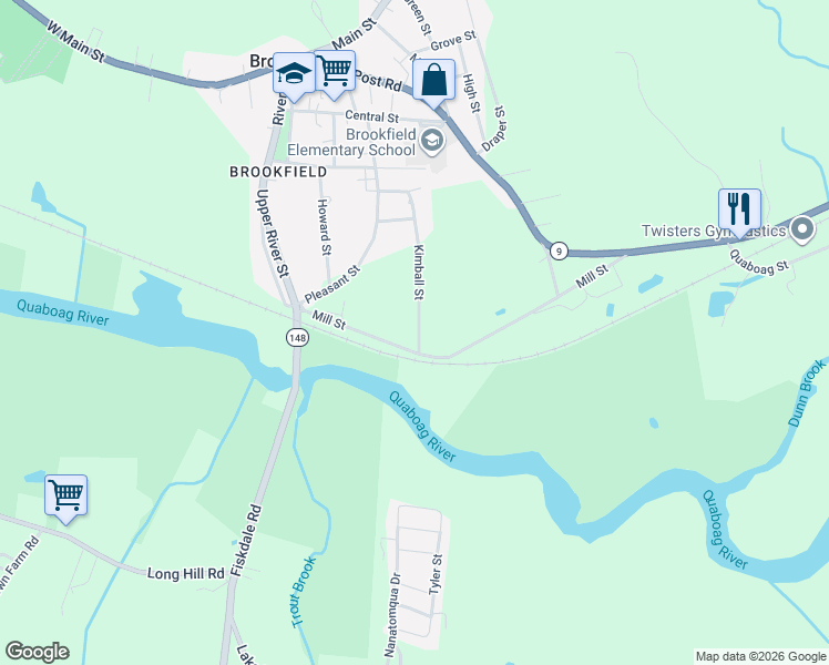 map of restaurants, bars, coffee shops, grocery stores, and more near 29 Kimball Street in Brookfield