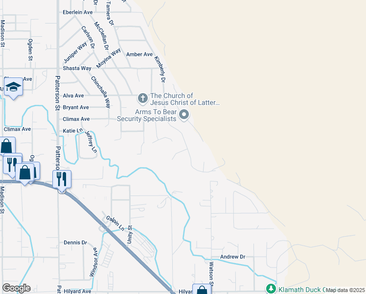 map of restaurants, bars, coffee shops, grocery stores, and more near 6737 Kimberly Court in Klamath Falls
