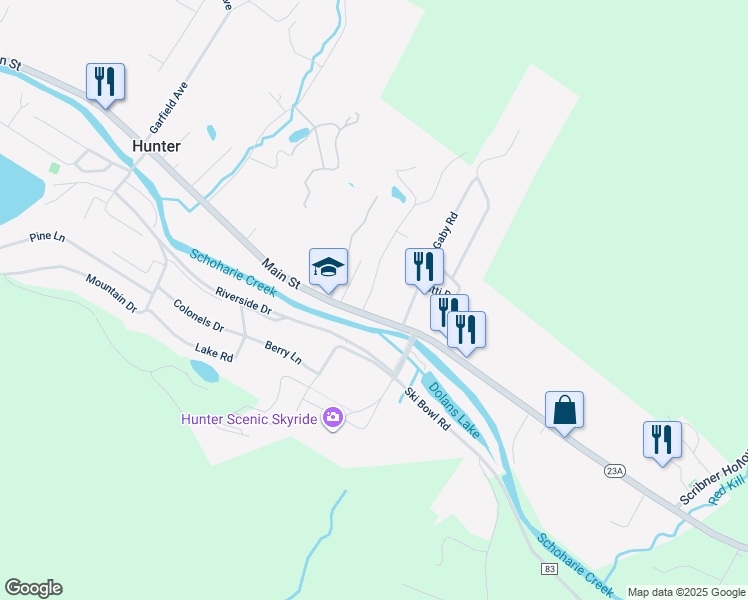 map of restaurants, bars, coffee shops, grocery stores, and more near 7748,7752 Main St in Hunter