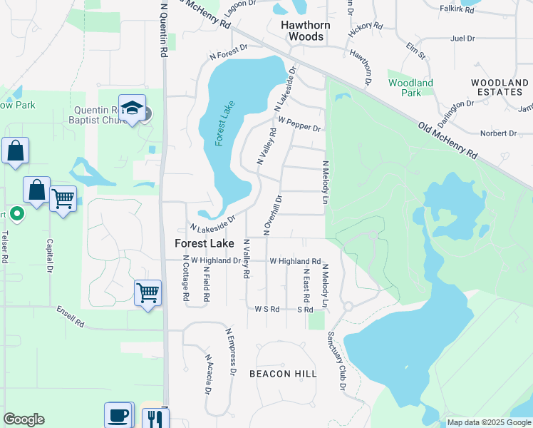 map of restaurants, bars, coffee shops, grocery stores, and more near 23780 North Overhill Drive in Lake Zurich