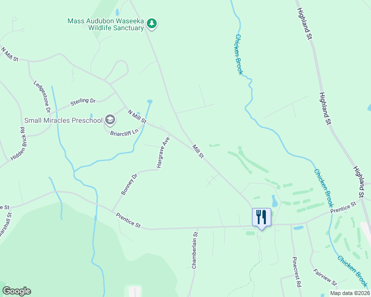 map of restaurants, bars, coffee shops, grocery stores, and more near 42 Mill Street in Holliston