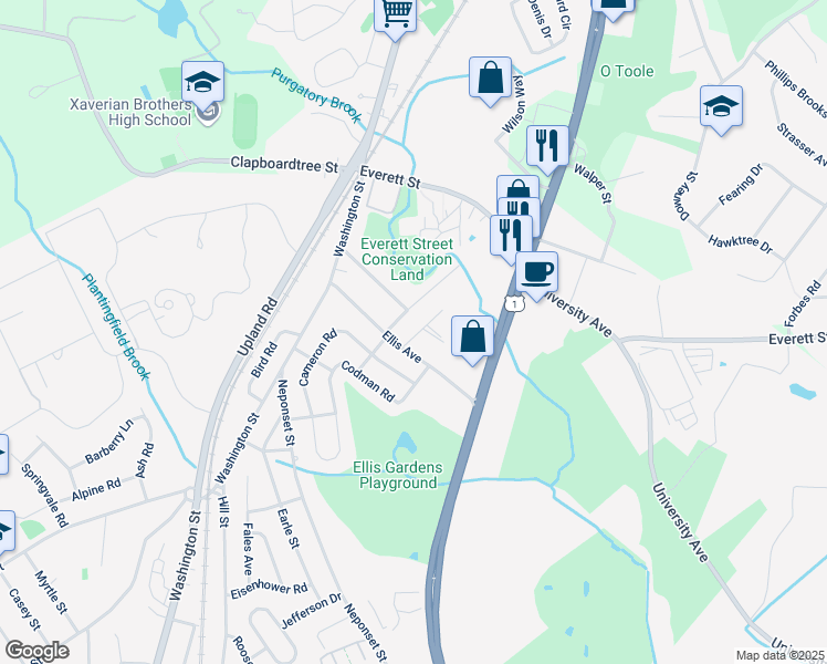 map of restaurants, bars, coffee shops, grocery stores, and more near 7 Maxwell Avenue in Norwood