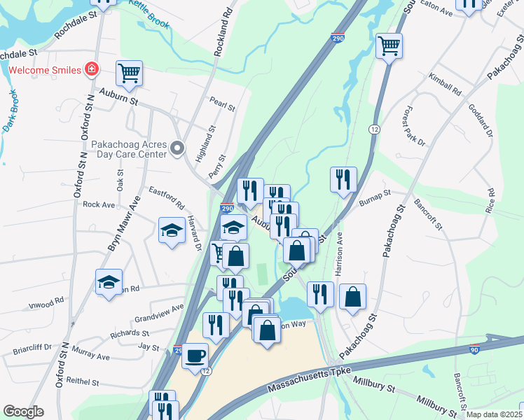 map of restaurants, bars, coffee shops, grocery stores, and more near 10 Walsh Avenue in Auburn