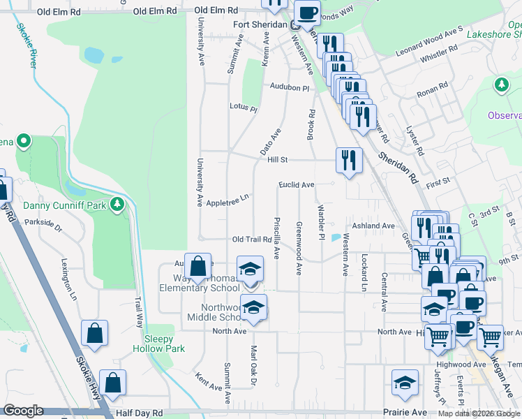 map of restaurants, bars, coffee shops, grocery stores, and more near 3080 Dato Avenue in Highland Park