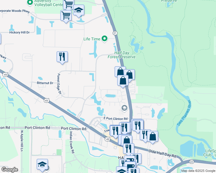 map of restaurants, bars, coffee shops, grocery stores, and more near 1141 Georgetown Way in Vernon Hills