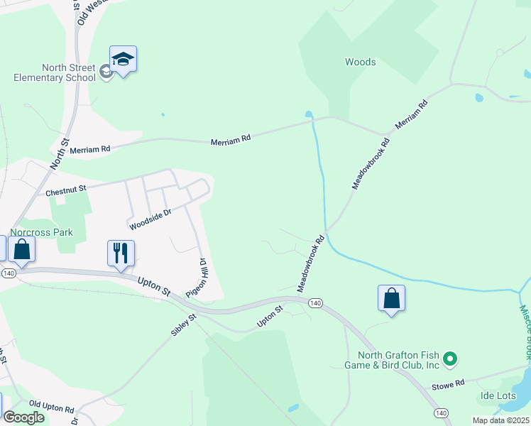 map of restaurants, bars, coffee shops, grocery stores, and more near 15 Meadowbrook Road in Grafton