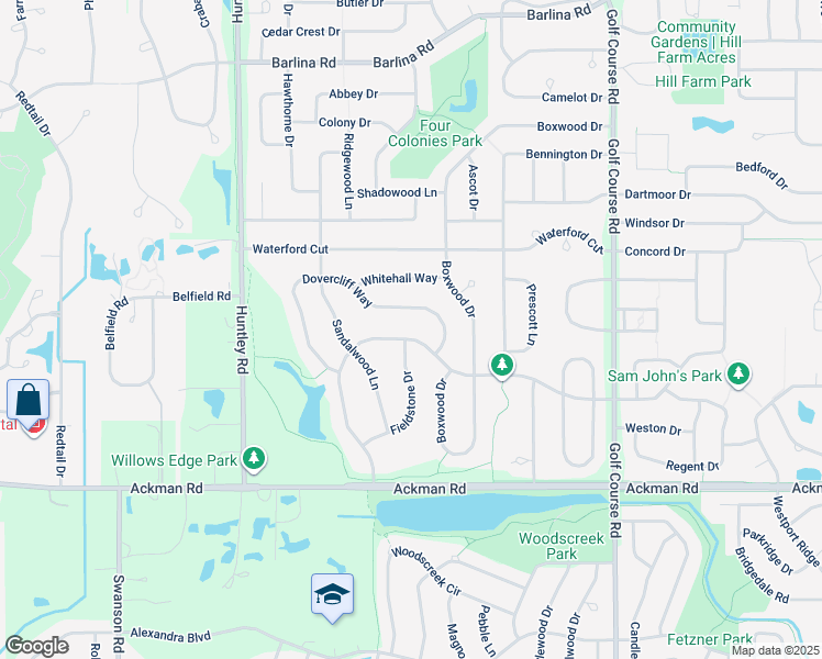 map of restaurants, bars, coffee shops, grocery stores, and more near 1302 Amberwood Drive in Crystal Lake