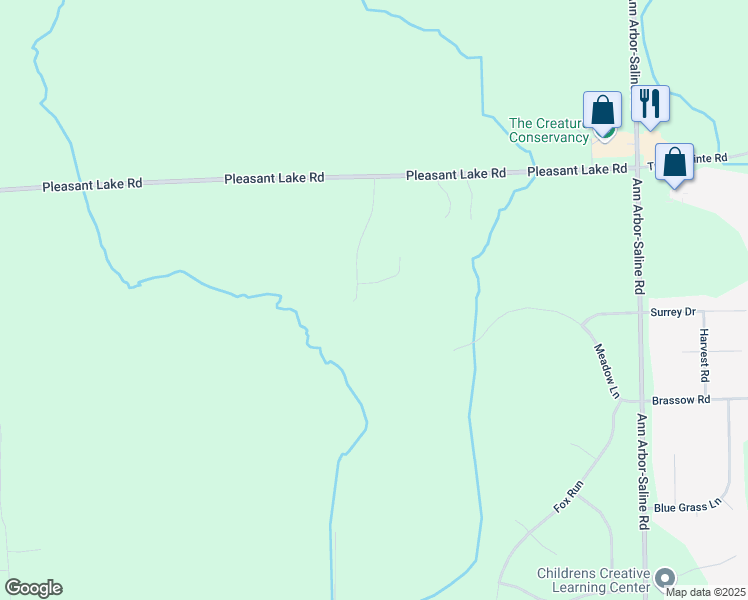 map of restaurants, bars, coffee shops, grocery stores, and more near 5277 Fox Ridge Court in Ann Arbor