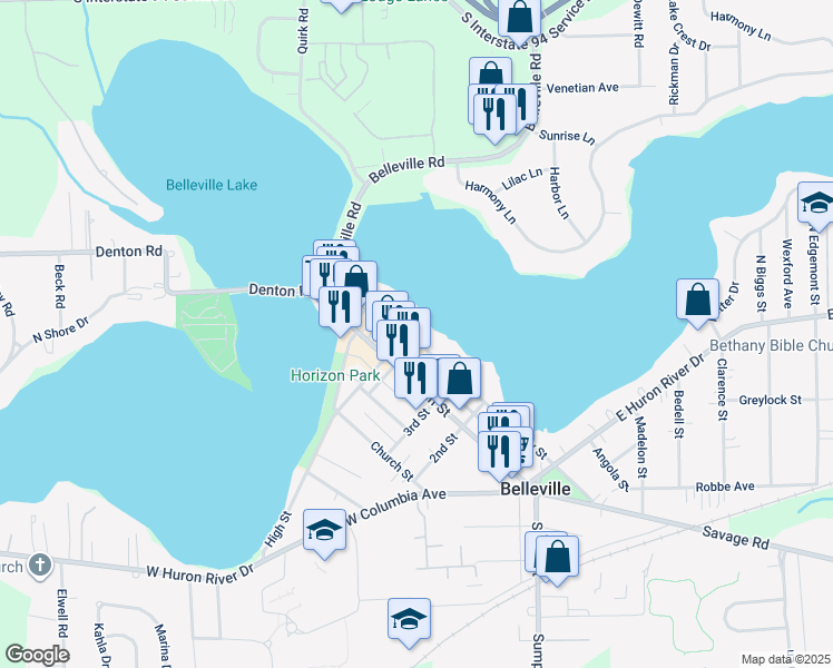 map of restaurants, bars, coffee shops, grocery stores, and more near 386 Main Street in Belleville