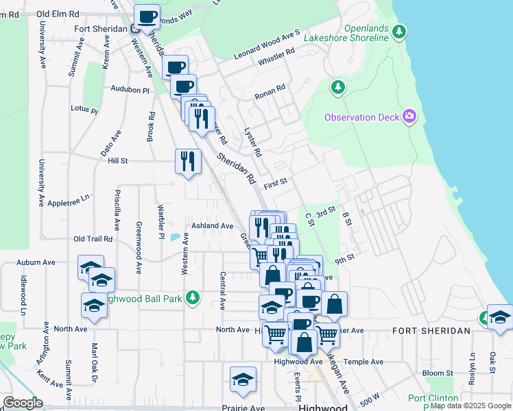 map of restaurants, bars, coffee shops, grocery stores, and more near in Highwood