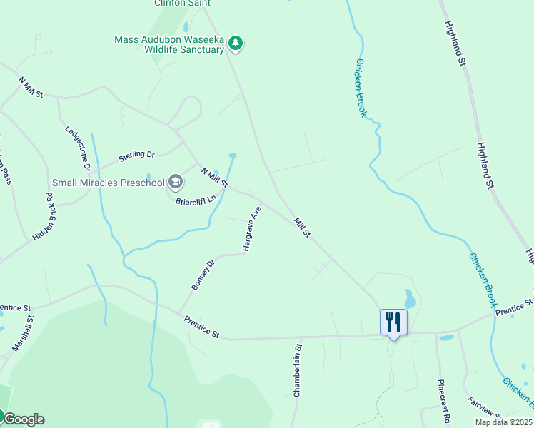 map of restaurants, bars, coffee shops, grocery stores, and more near 64 North Mill Street in Holliston