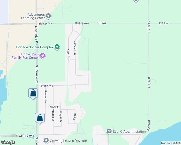 map of restaurants, bars, coffee shops, grocery stores, and more near 7465 Montego Bay in Portage