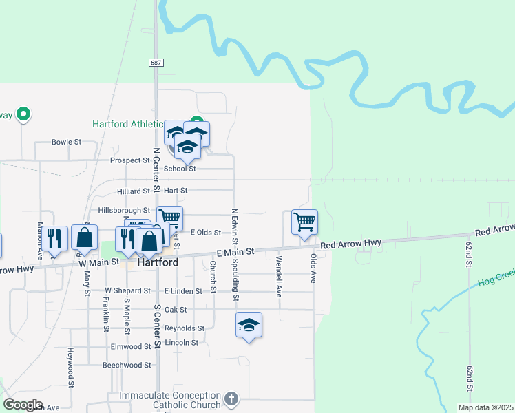 map of restaurants, bars, coffee shops, grocery stores, and more near 227 Edwin Street in Hartford