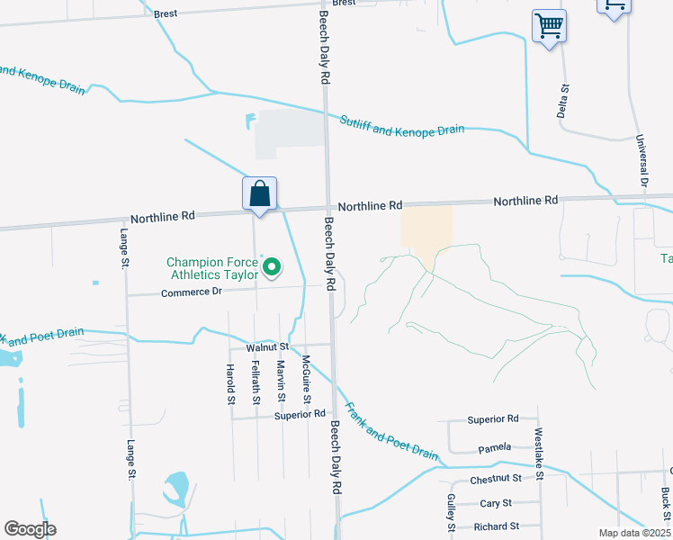map of restaurants, bars, coffee shops, grocery stores, and more near 13114 Beech Daly Road in Taylor