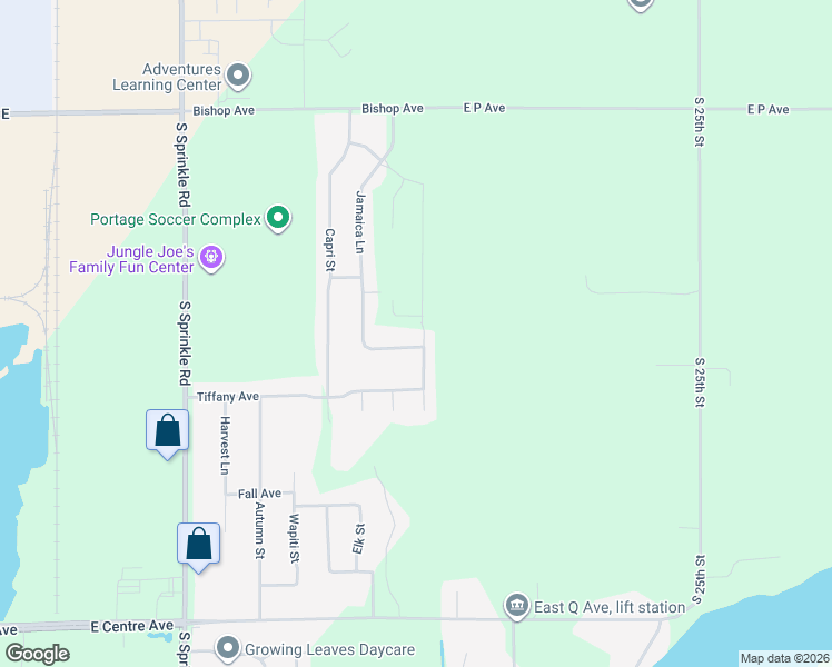 map of restaurants, bars, coffee shops, grocery stores, and more near 7465 Montego Bay in Portage