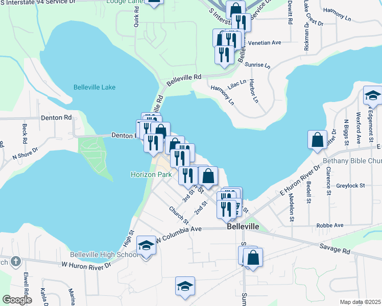 map of restaurants, bars, coffee shops, grocery stores, and more near 500 North Liberty Street in Belleville